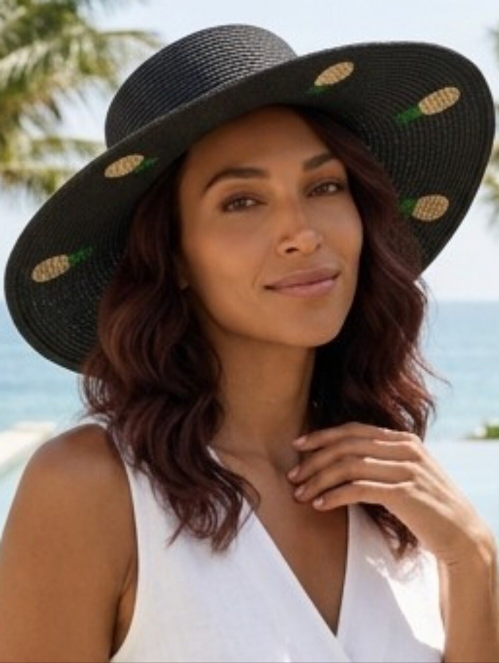 Pineapple Black Woven Sun Hat – Golden Pineapple Trim